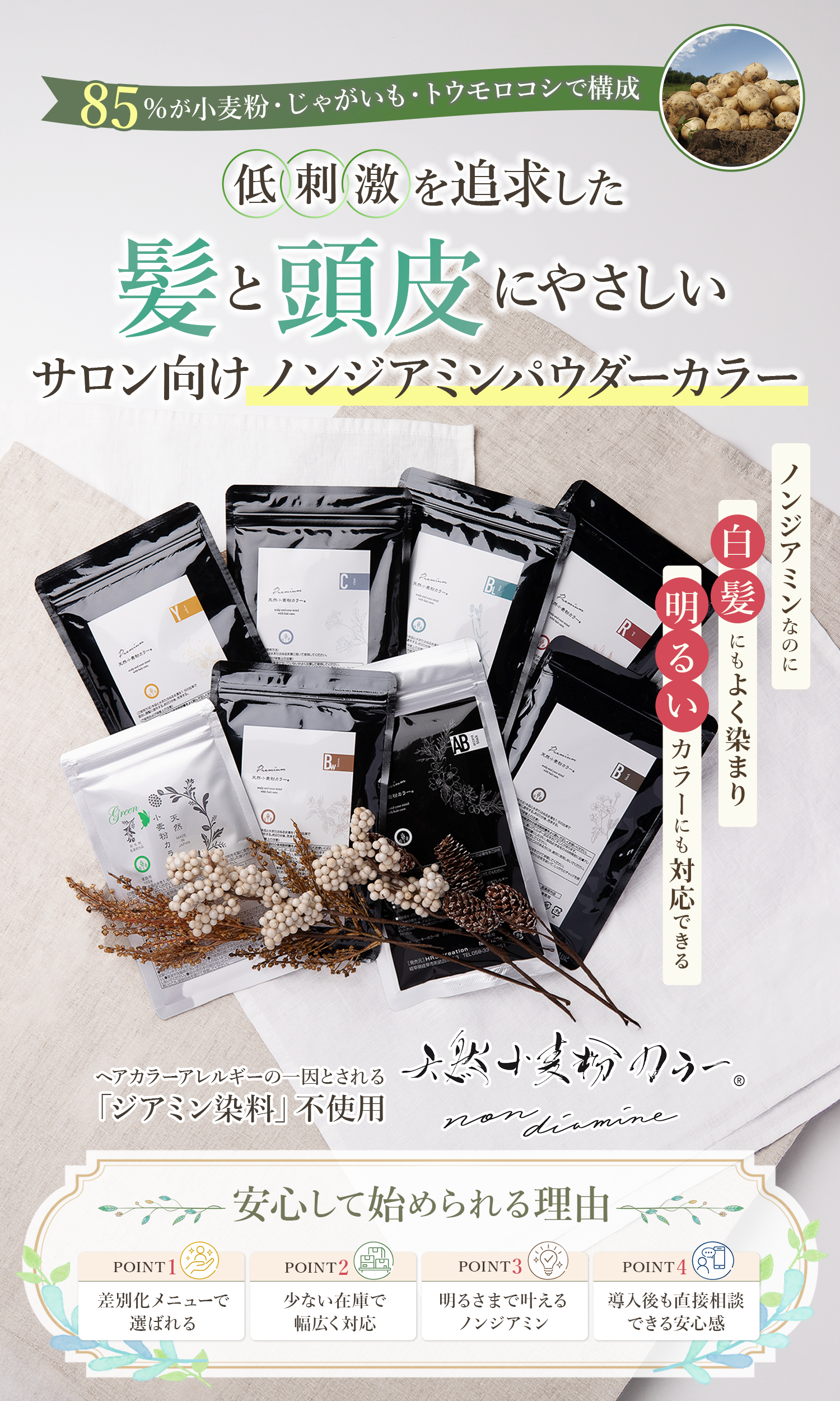 低刺激でやさしく染める粉末タイプのヘアカラー｜天然小麦粉カラー®︎ノンジアミン